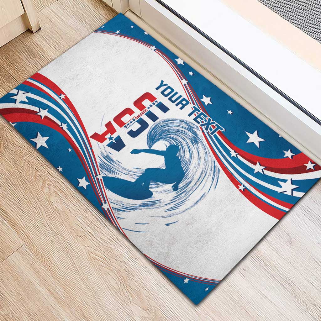 Personalized USA Surfing Rubber Doormat 2024 United States Flag Curve Style - Wonder Print Shop