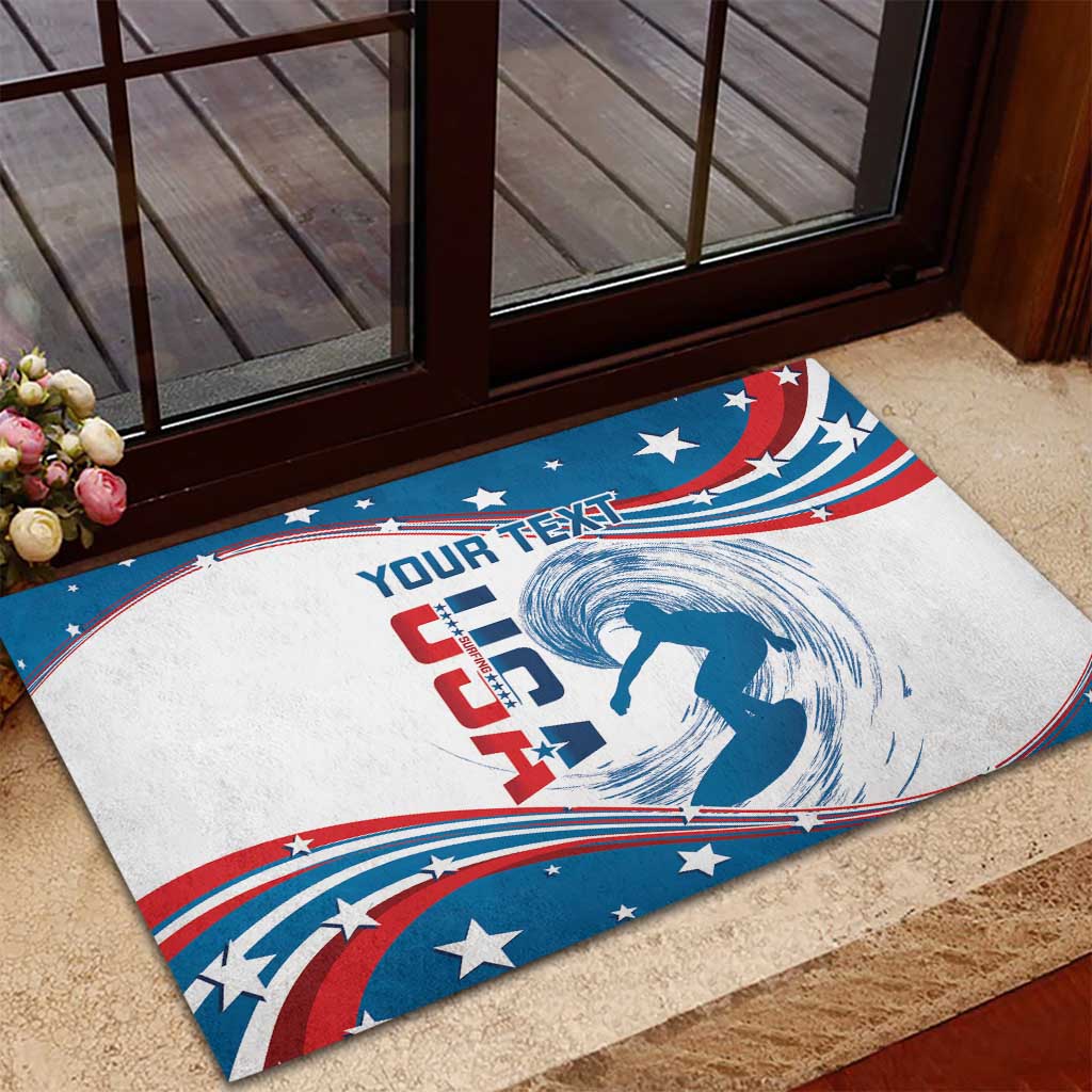 Personalized USA Surfing Rubber Doormat 2024 United States Flag Curve Style - Wonder Print Shop