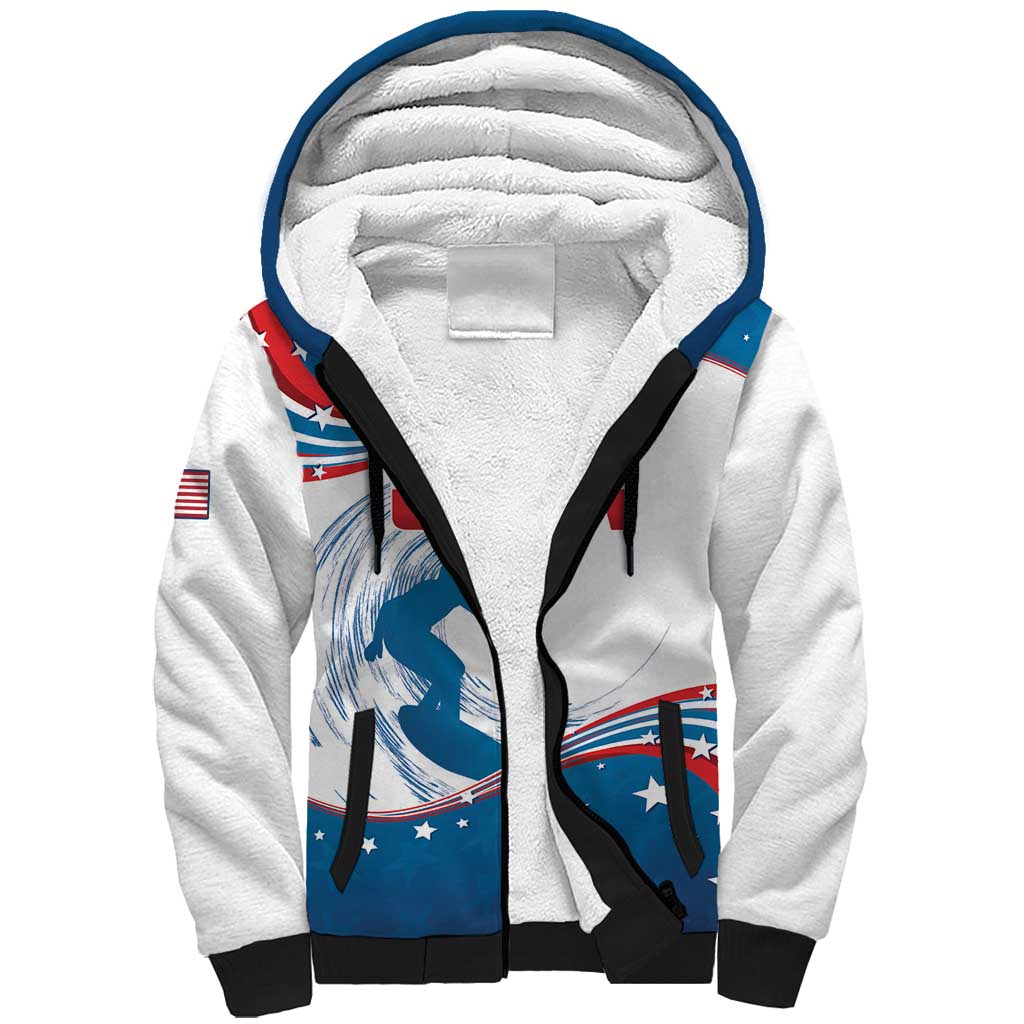 Personalized USA Surfing Sherpa Hoodie 2024 United States Flag Curve Style - Wonder Print Shop