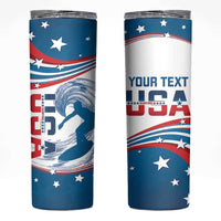 Personalized USA Surfing Skinny Tumbler 2024 United States Flag Curve Style - Wonder Print Shop