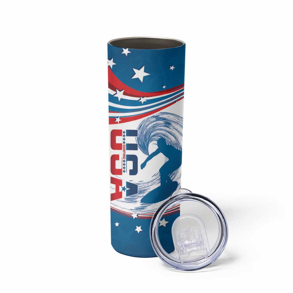 Personalized USA Surfing Skinny Tumbler 2024 United States Flag Curve Style - Wonder Print Shop