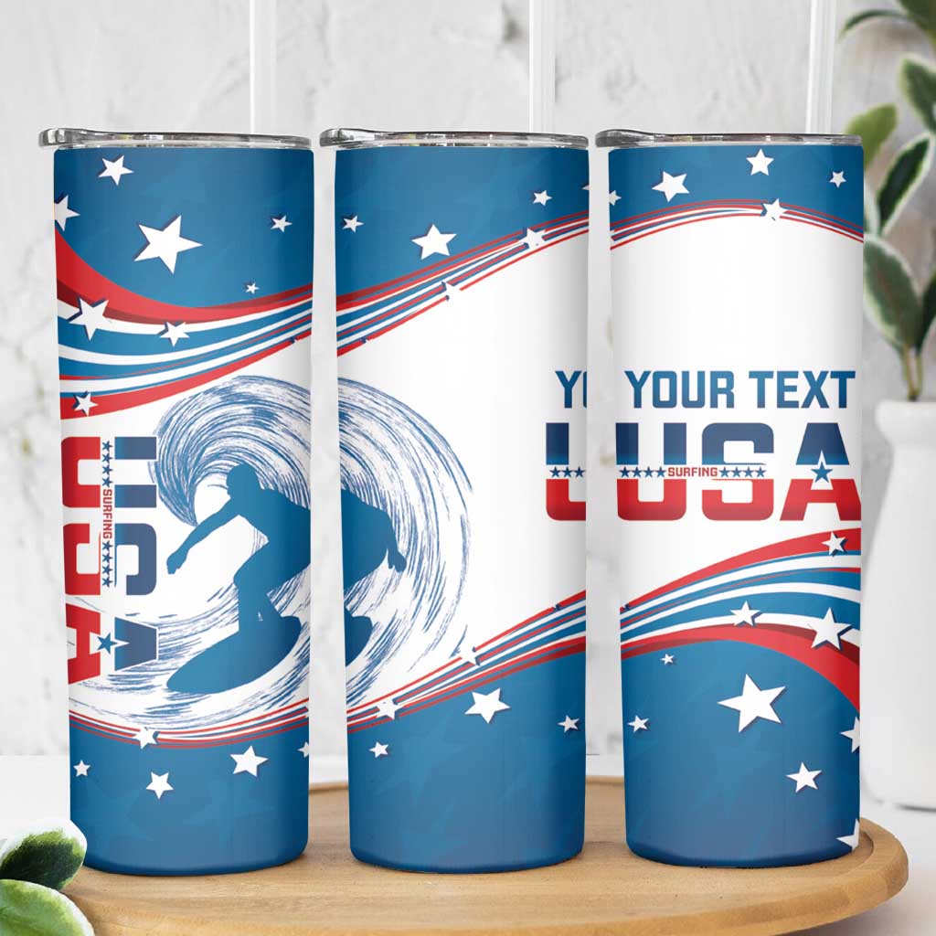 Personalized USA Surfing Skinny Tumbler 2024 United States Flag Curve Style - Wonder Print Shop