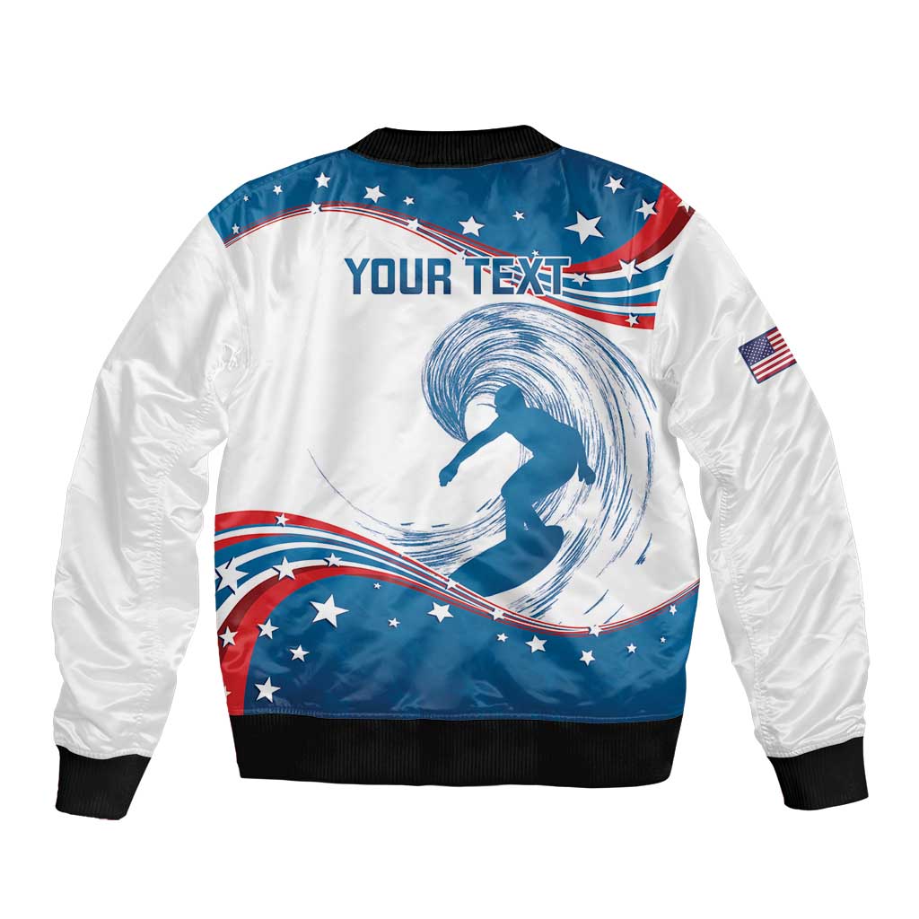 Personalized USA Surfing Sleeve Zip Bomber Jacket 2024 United States Flag Curve Style - Wonder Print Shop