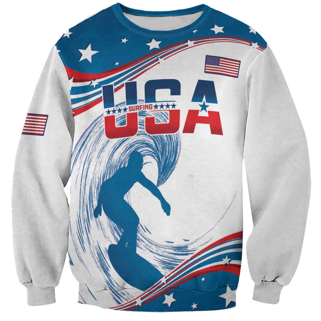 Personalized USA Surfing Sweatshirt 2024 United States Flag Curve Style - Wonder Print Shop