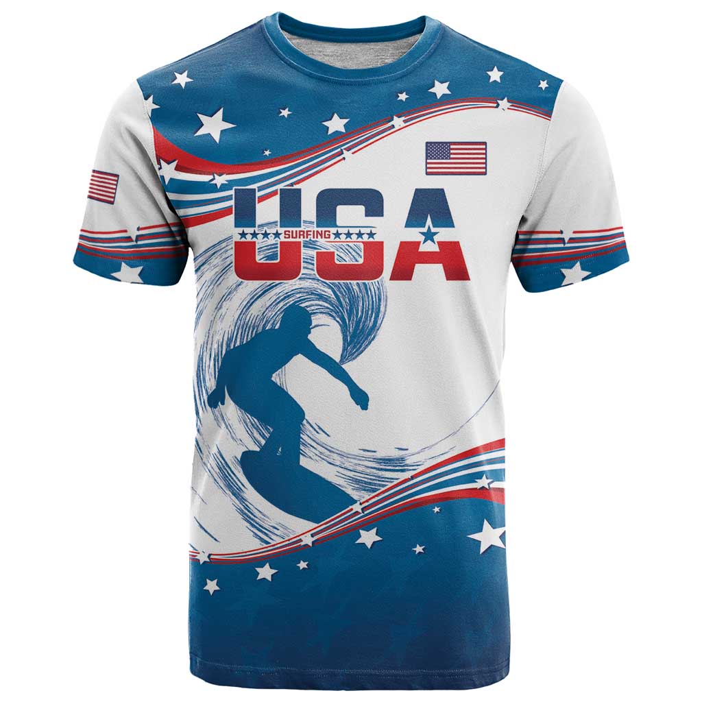 Personalized USA Surfing T Shirt 2024 United States Flag Curve Style - Wonder Print Shop