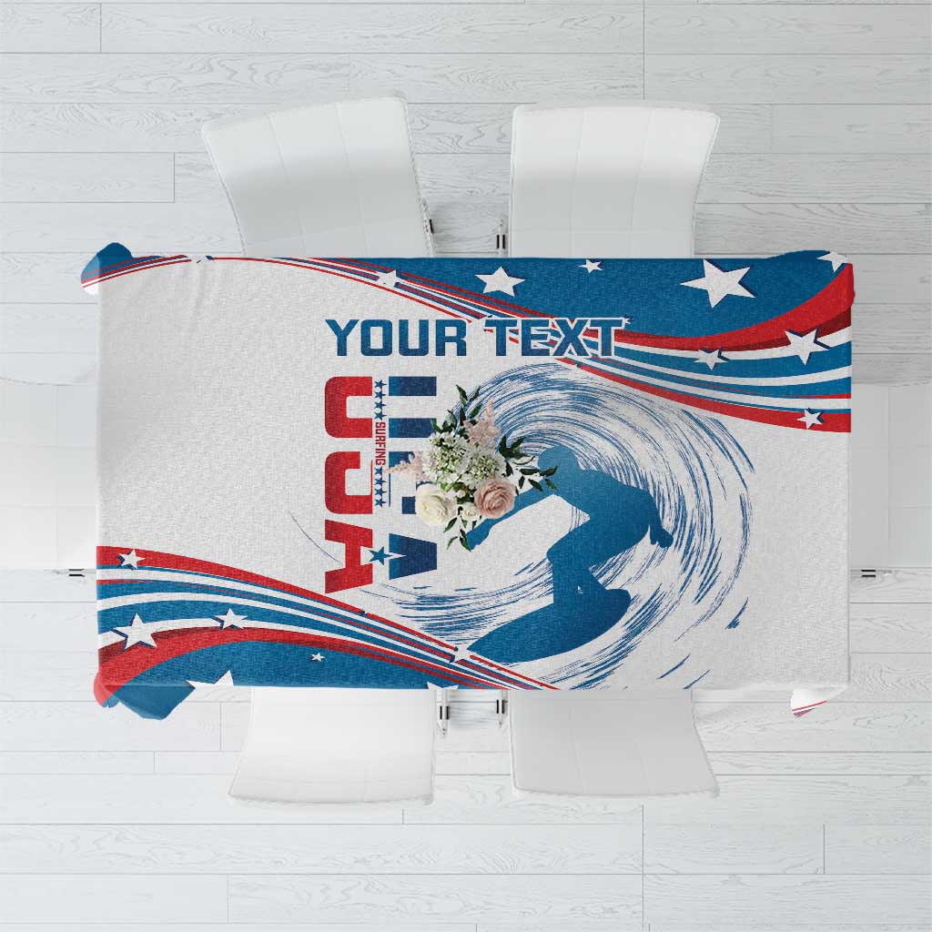 Personalized USA Surfing Tablecloth 2024 United States Flag Curve Style - Wonder Print Shop