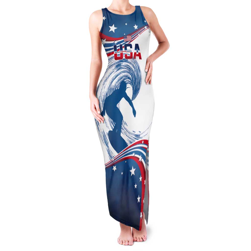 Personalized USA Surfing Tank Maxi Dress 2024 United States Flag Curve Style - Wonder Print Shop
