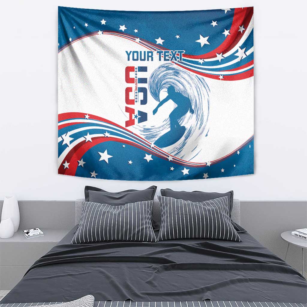 Personalized USA Surfing Tapestry 2024 United States Flag Curve Style - Wonder Print Shop