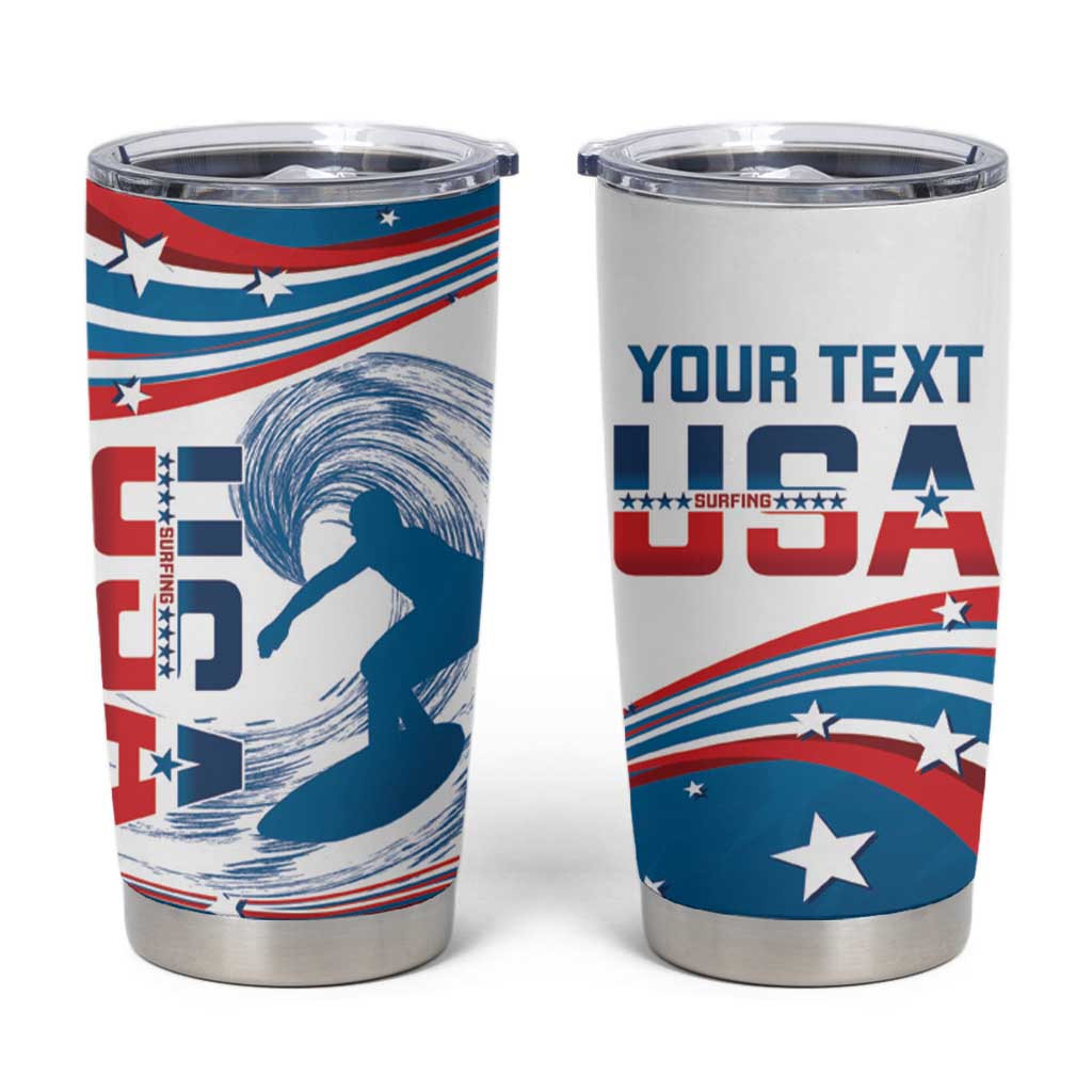 Personalized USA Surfing Tumbler Cup 2024 United States Flag Curve Style - Wonder Print Shop