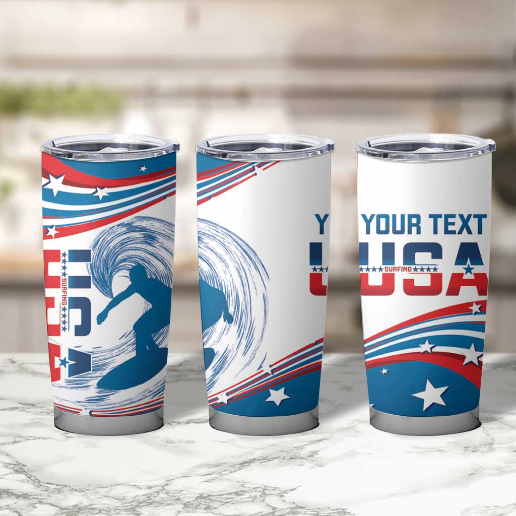 Personalized USA Surfing Tumbler Cup 2024 United States Flag Curve Style - Wonder Print Shop