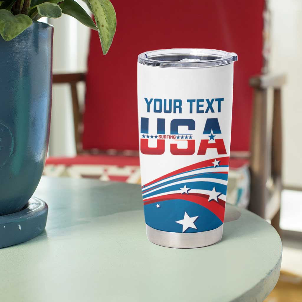 Personalized USA Surfing Tumbler Cup 2024 United States Flag Curve Style - Wonder Print Shop