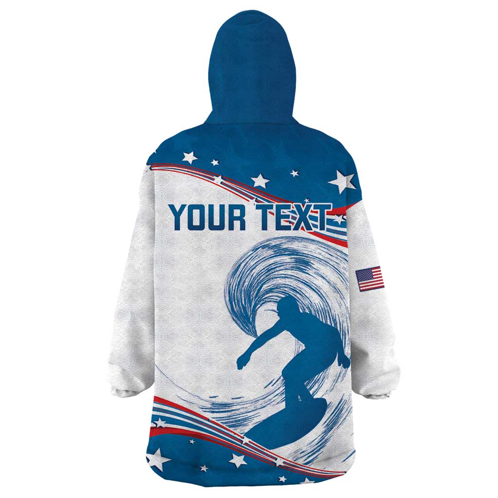 Personalized USA Surfing Wearable Blanket Hoodie 2024 United States Flag Curve Style - Wonder Print Shop