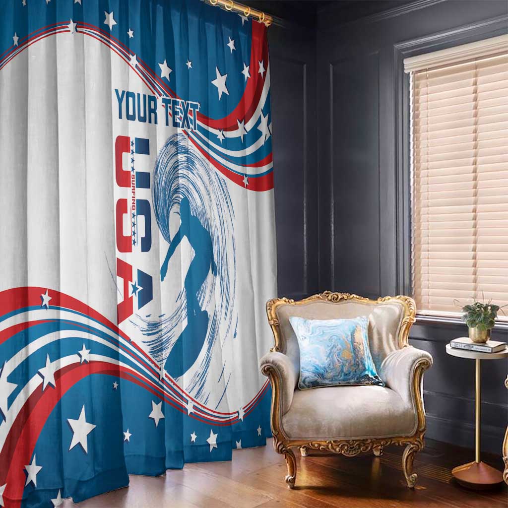 Personalized USA Surfing Window Curtain 2024 United States Flag Curve Style - Wonder Print Shop