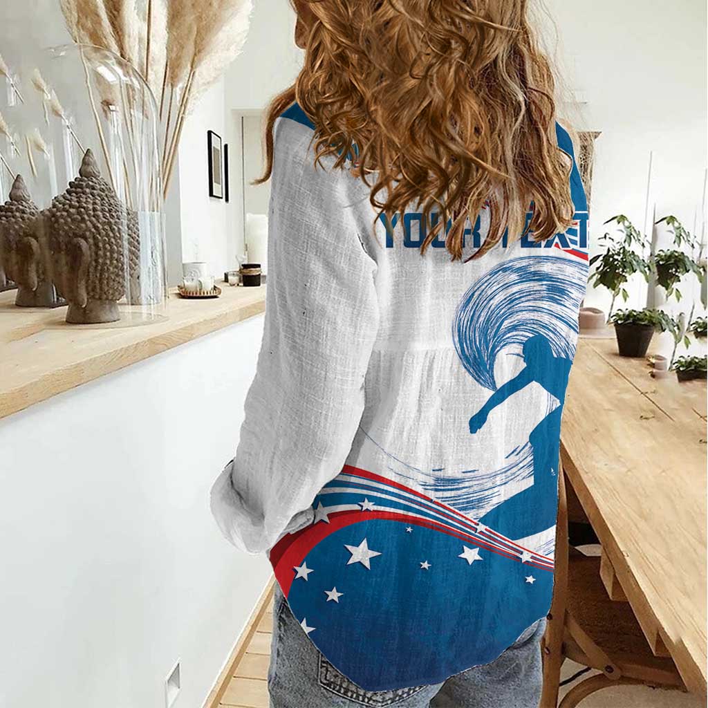 Personalized USA Surfing Women Casual Shirt 2024 United States Flag Curve Style - Wonder Print Shop