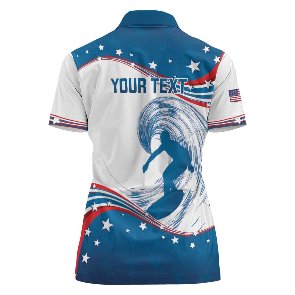 Personalized USA Surfing Women Polo Shirt 2024 United States Flag Curve Style - Wonder Print Shop