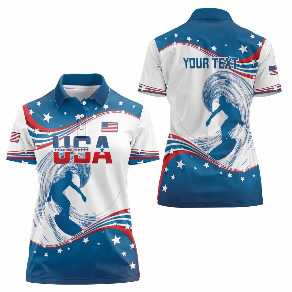 Personalized USA Surfing Women Polo Shirt 2024 United States Flag Curve Style - Wonder Print Shop
