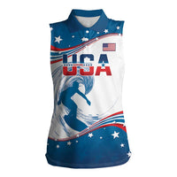 Personalized USA Surfing Women Sleeveless Polo Shirt 2024 United States Flag Curve Style - Wonder Print Shop
