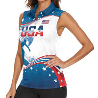 Personalized USA Surfing Women Sleeveless Polo Shirt 2024 United States Flag Curve Style - Wonder Print Shop