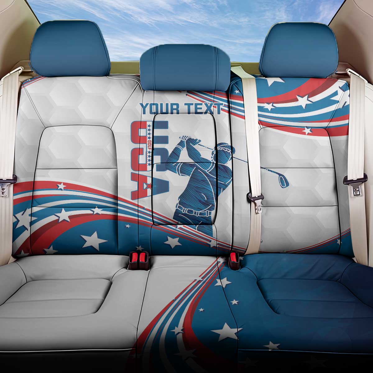 Personalized USA Golf Back Car Seat Cover 2024 United States Flag Curve Style - Wonder Print Shop