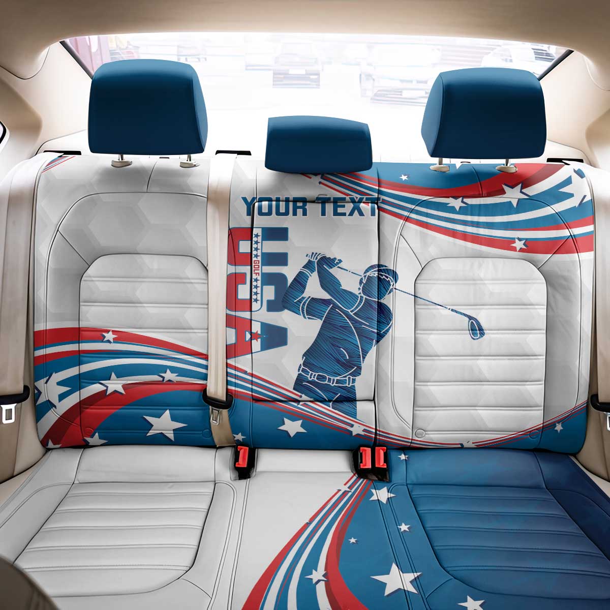 Personalized USA Golf Back Car Seat Cover 2024 United States Flag Curve Style - Wonder Print Shop