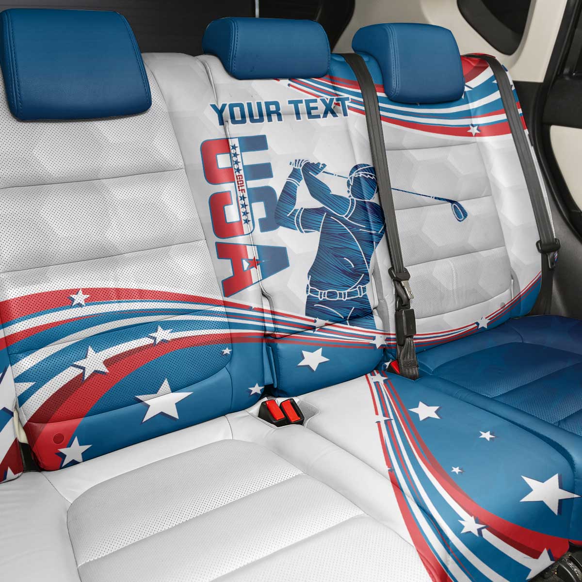 Personalized USA Golf Back Car Seat Cover 2024 United States Flag Curve Style - Wonder Print Shop