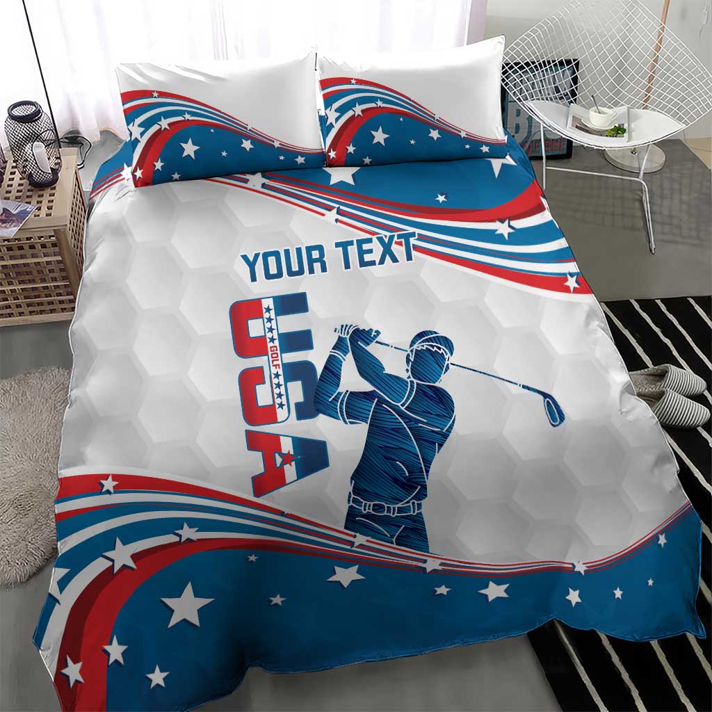 Personalized USA Golf Bedding Set 2024 United States Flag Curve Style - Wonder Print Shop