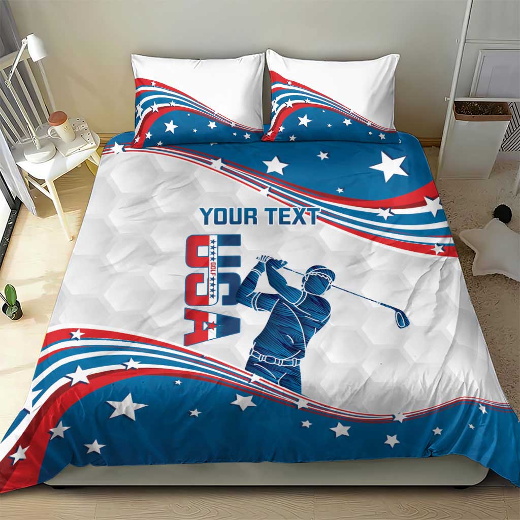 Personalized USA Golf Bedding Set 2024 United States Flag Curve Style - Wonder Print Shop