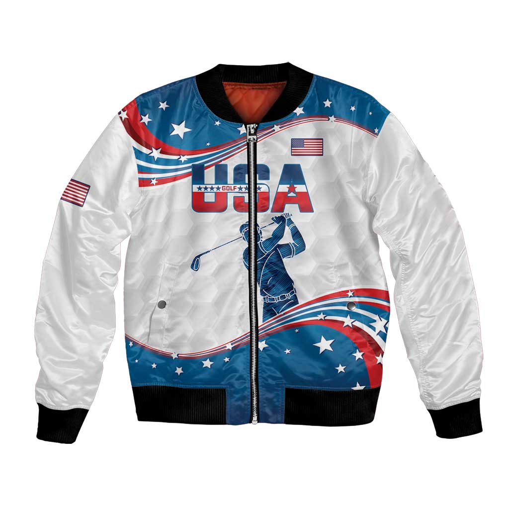 Personalized USA Golf Bomber Jacket 2024 United States Flag Curve Style - Wonder Print Shop