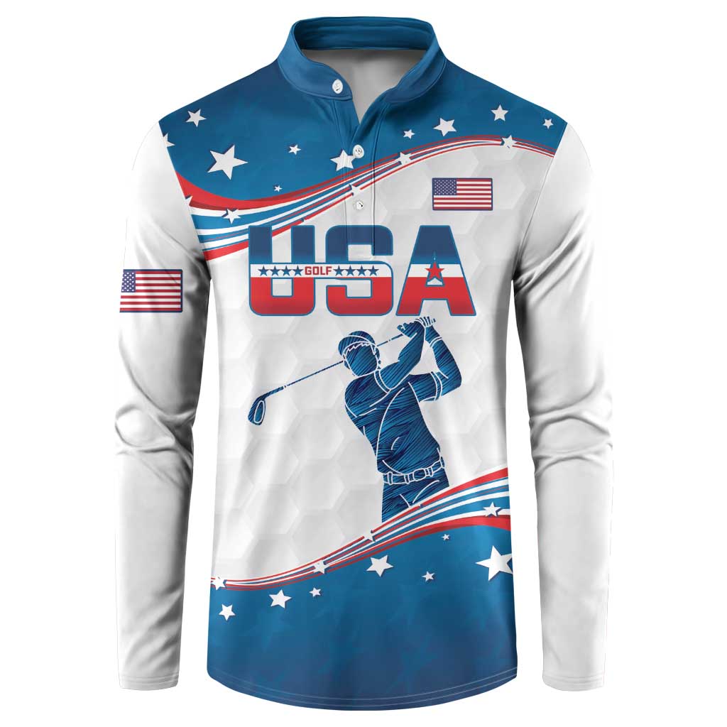 Personalized USA Golf Button Sweatshirt 2024 United States Flag Curve Style - Wonder Print Shop