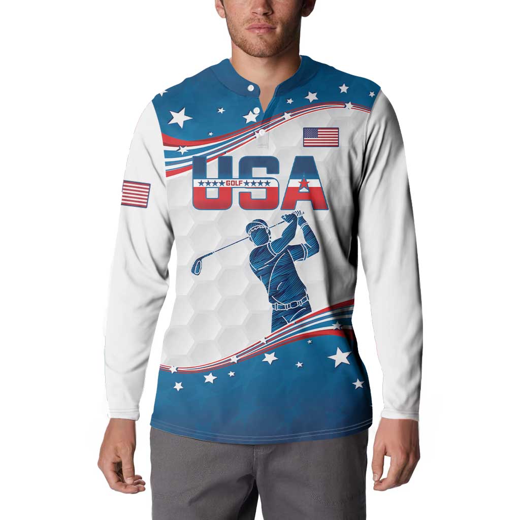 Personalized USA Golf Button Sweatshirt 2024 United States Flag Curve Style - Wonder Print Shop