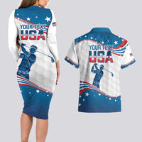 Personalized USA Golf Couples Matching Long Sleeve Bodycon Dress and Hawaiian Shirt 2024 United States Flag Curve Style - Wonder Print Shop
