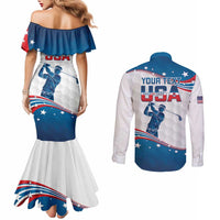 Personalized USA Golf Couples Matching Mermaid Dress and Long Sleeve Button Shirt 2024 United States Flag Curve Style