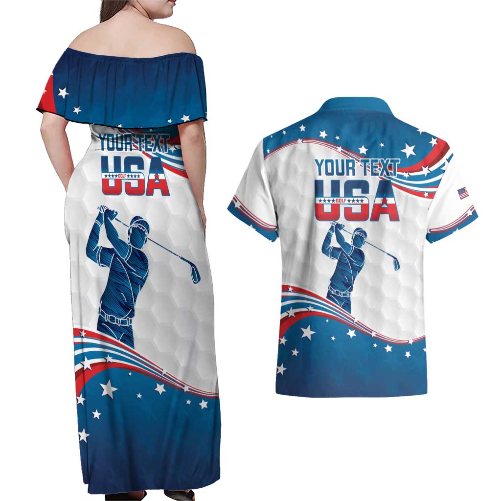 Personalized USA Golf Couples Matching Off Shoulder Maxi Dress and Hawaiian Shirt 2024 United States Flag Curve Style - Wonder Print Shop