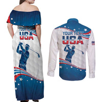 Personalized USA Golf Couples Matching Off Shoulder Maxi Dress and Long Sleeve Button Shirt 2024 United States Flag Curve Style - Wonder Print Shop