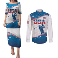 Personalized USA Golf Couples Matching Puletasi and Long Sleeve Button Shirt 2024 United States Flag Curve Style - Wonder Print Shop