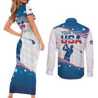 Personalized USA Golf Couples Matching Short Sleeve Bodycon Dress and Long Sleeve Button Shirt 2024 United States Flag Curve Style - Wonder Print Shop