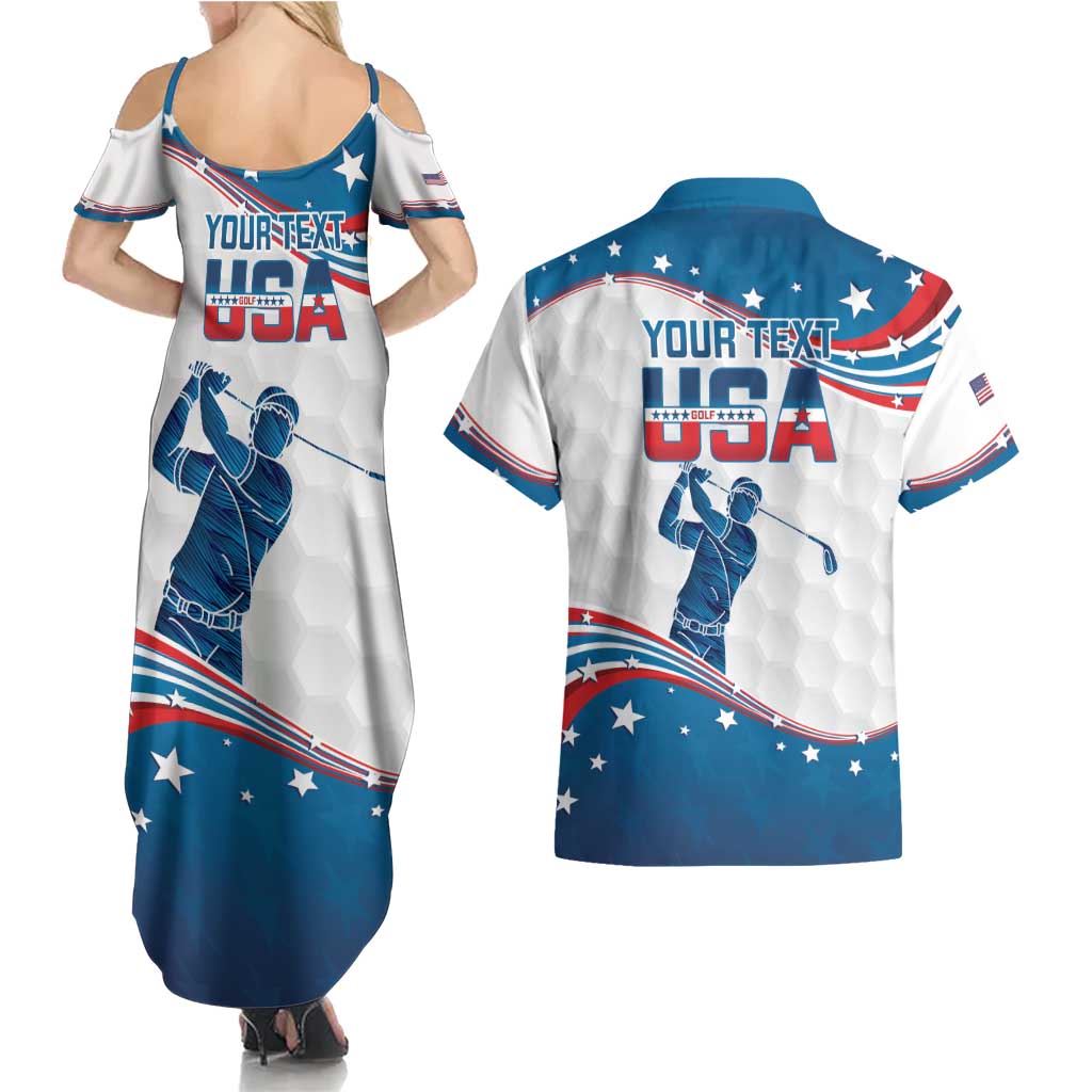 Personalized USA Golf Couples Matching Summer Maxi Dress and Hawaiian Shirt 2024 United States Flag Curve Style - Wonder Print Shop