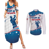 Personalized USA Golf Couples Matching Summer Maxi Dress and Long Sleeve Button Shirt 2024 United States Flag Curve Style - Wonder Print Shop