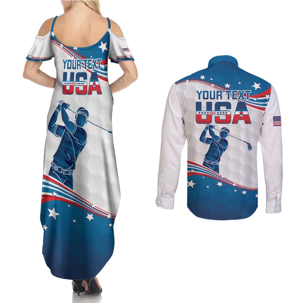 Personalized USA Golf Couples Matching Summer Maxi Dress and Long Sleeve Button Shirt 2024 United States Flag Curve Style - Wonder Print Shop