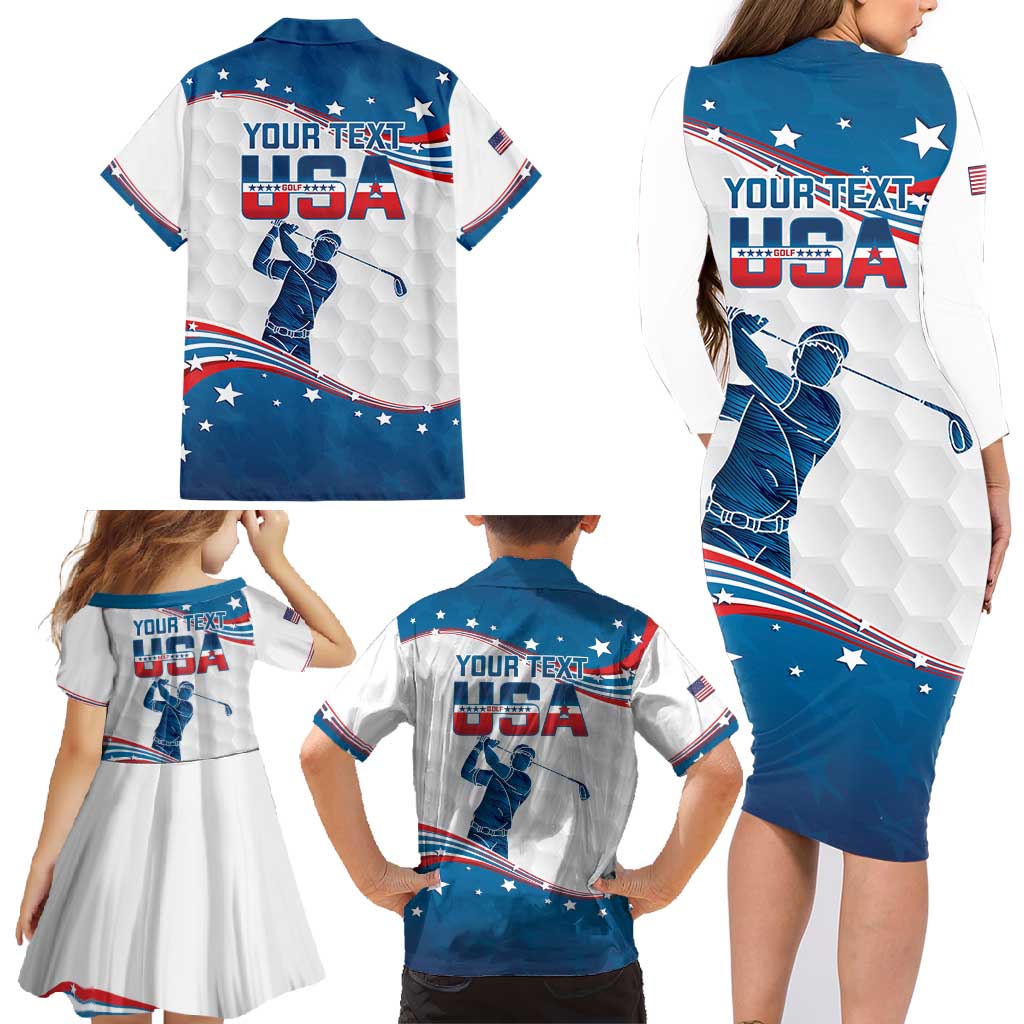 Personalized USA Golf Family Matching Long Sleeve Bodycon Dress and Hawaiian Shirt 2024 United States Flag Curve Style - Wonder Print Shop