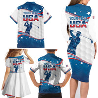 Personalized USA Golf Family Matching Long Sleeve Bodycon Dress and Hawaiian Shirt 2024 United States Flag Curve Style - Wonder Print Shop
