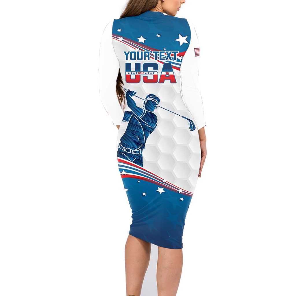 Personalized USA Golf Family Matching Long Sleeve Bodycon Dress and Hawaiian Shirt 2024 United States Flag Curve Style - Wonder Print Shop