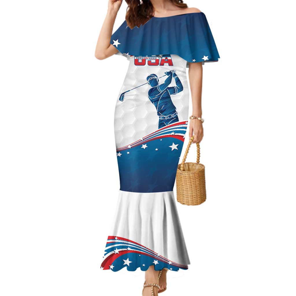 Personalized USA Golf Family Matching Mermaid Dress and Hawaiian Shirt 2024 United States Flag Curve Style - Wonder Print Shop