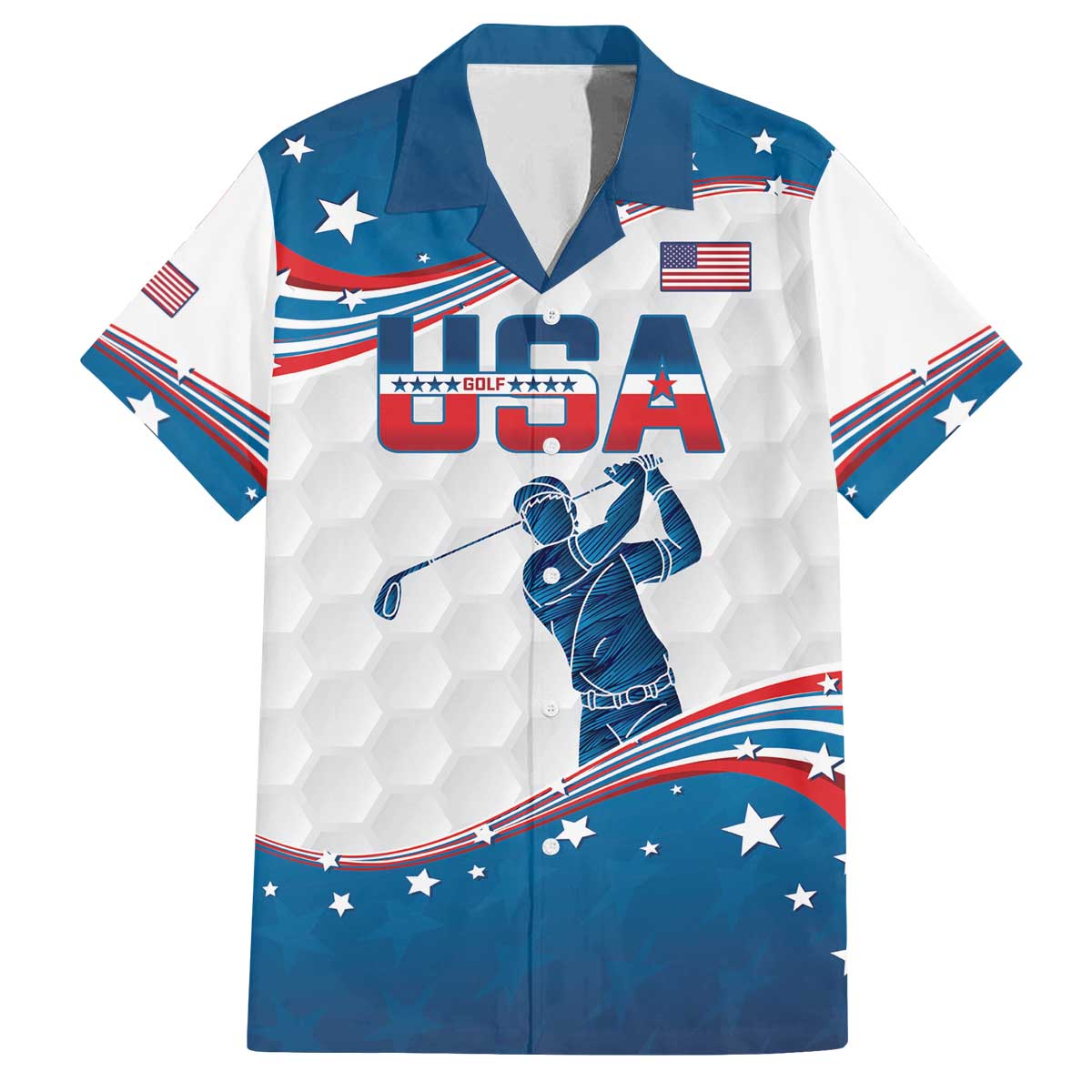 Personalized USA Golf Family Matching Off Shoulder Short Dress and Hawaiian Shirt 2024 United States Flag Curve Style - Wonder Print Shop