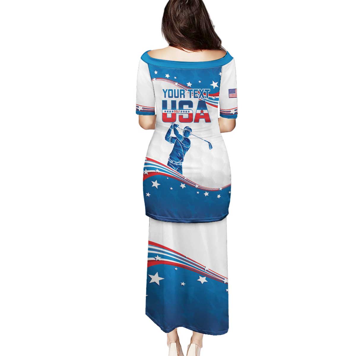 Personalized USA Golf Family Matching Puletasi and Hawaiian Shirt 2024 United States Flag Curve Style - Wonder Print Shop