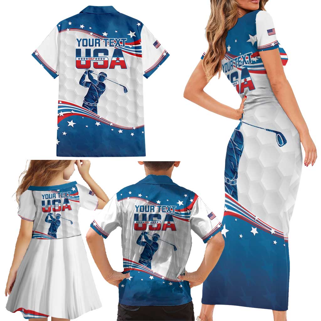 Personalized USA Golf Family Matching Short Sleeve Bodycon Dress and Hawaiian Shirt 2024 United States Flag Curve Style - Wonder Print Shop