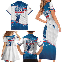 Personalized USA Golf Family Matching Short Sleeve Bodycon Dress and Hawaiian Shirt 2024 United States Flag Curve Style - Wonder Print Shop