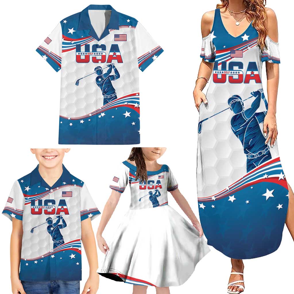 Personalized USA Golf Family Matching Summer Maxi Dress and Hawaiian Shirt 2024 United States Flag Curve Style - Wonder Print Shop