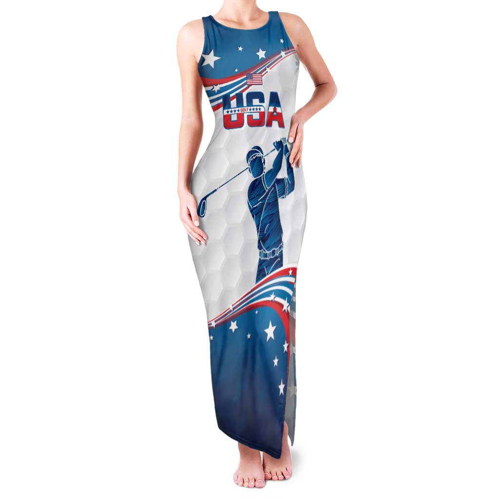 Personalized USA Golf Family Matching Tank Maxi Dress and Hawaiian Shirt 2024 United States Flag Curve Style - Wonder Print Shop