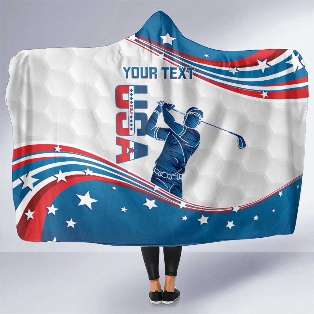 Personalized USA Golf Hooded Blanket 2024 United States Flag Curve Style